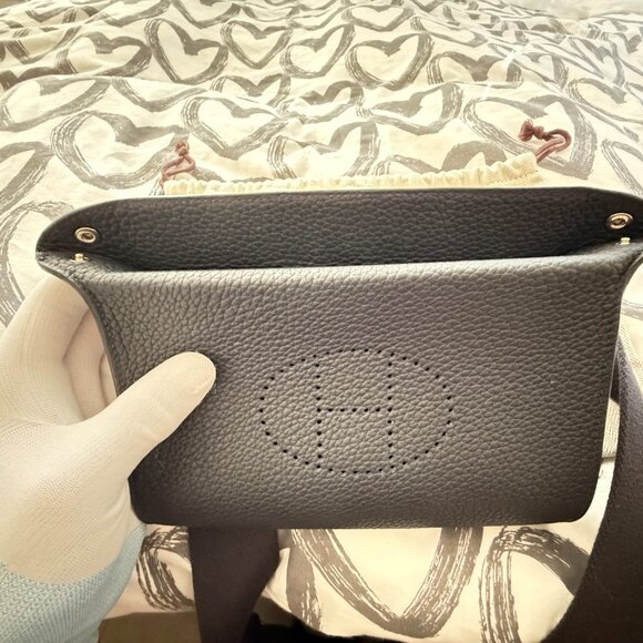 Authentic HERMES Paris Videpoches Togo Made in FRANCE Unisex Blue Crossbody Bag - Picture 9 of 12